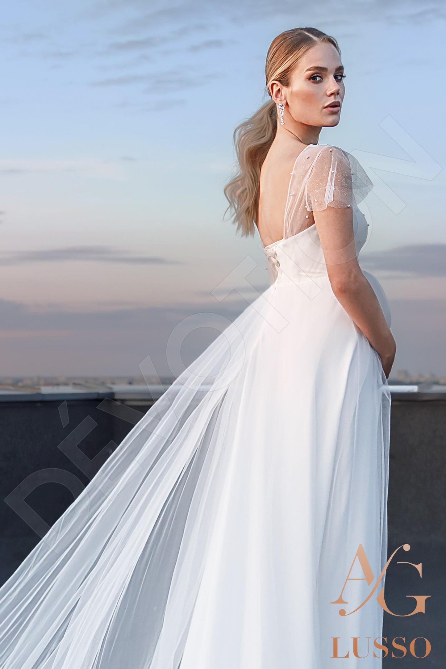 Stelly Open back A-line Short/ Cap sleeve Wedding Dress 2