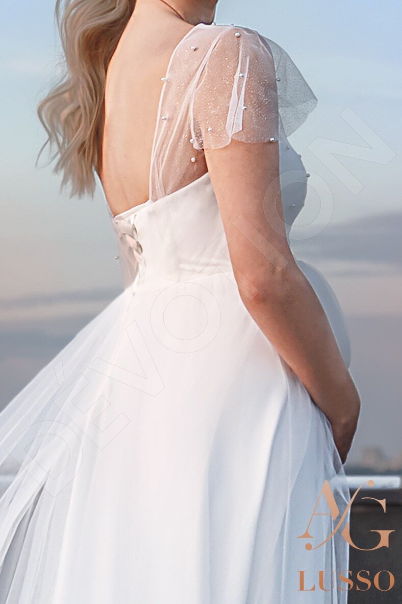 Stelly Open back A-line Short/ Cap sleeve Wedding Dress 6