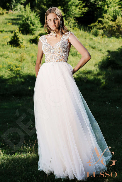 Laila Illusion back A-line Short/ Cap sleeve Wedding Dress 12