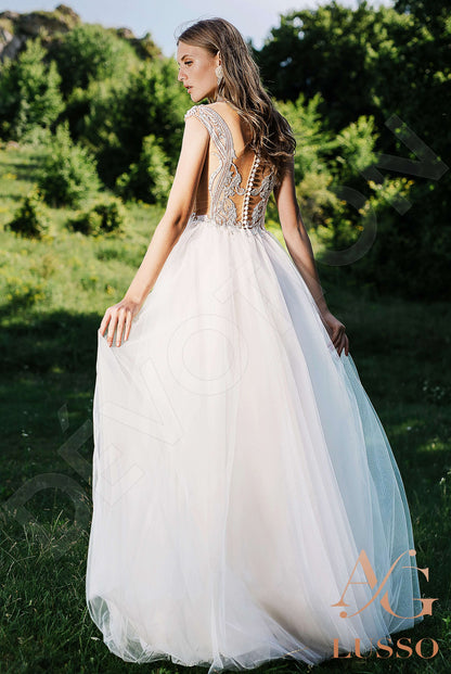 Laila Illusion back A-line Short/ Cap sleeve Wedding Dress 13