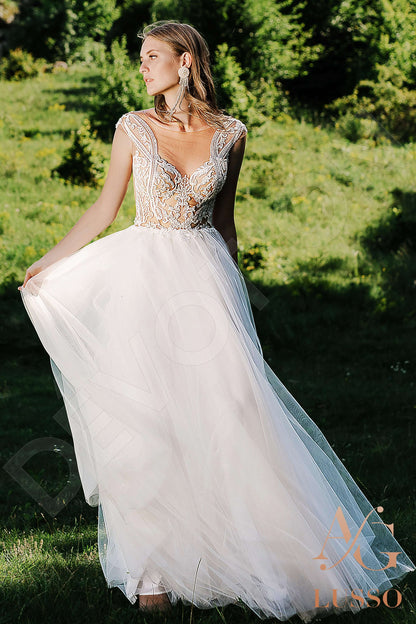 Laila Illusion back A-line Short/ Cap sleeve Wedding Dress 16