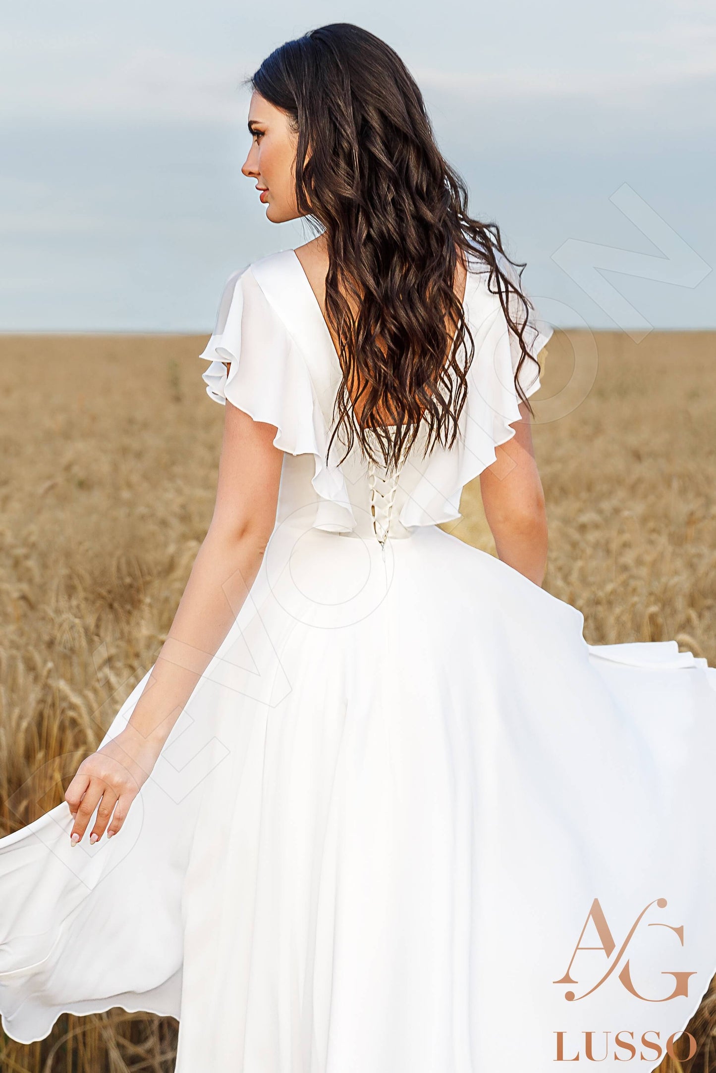 Edith Open back A-line Short/ Cap sleeve Wedding Dress 3