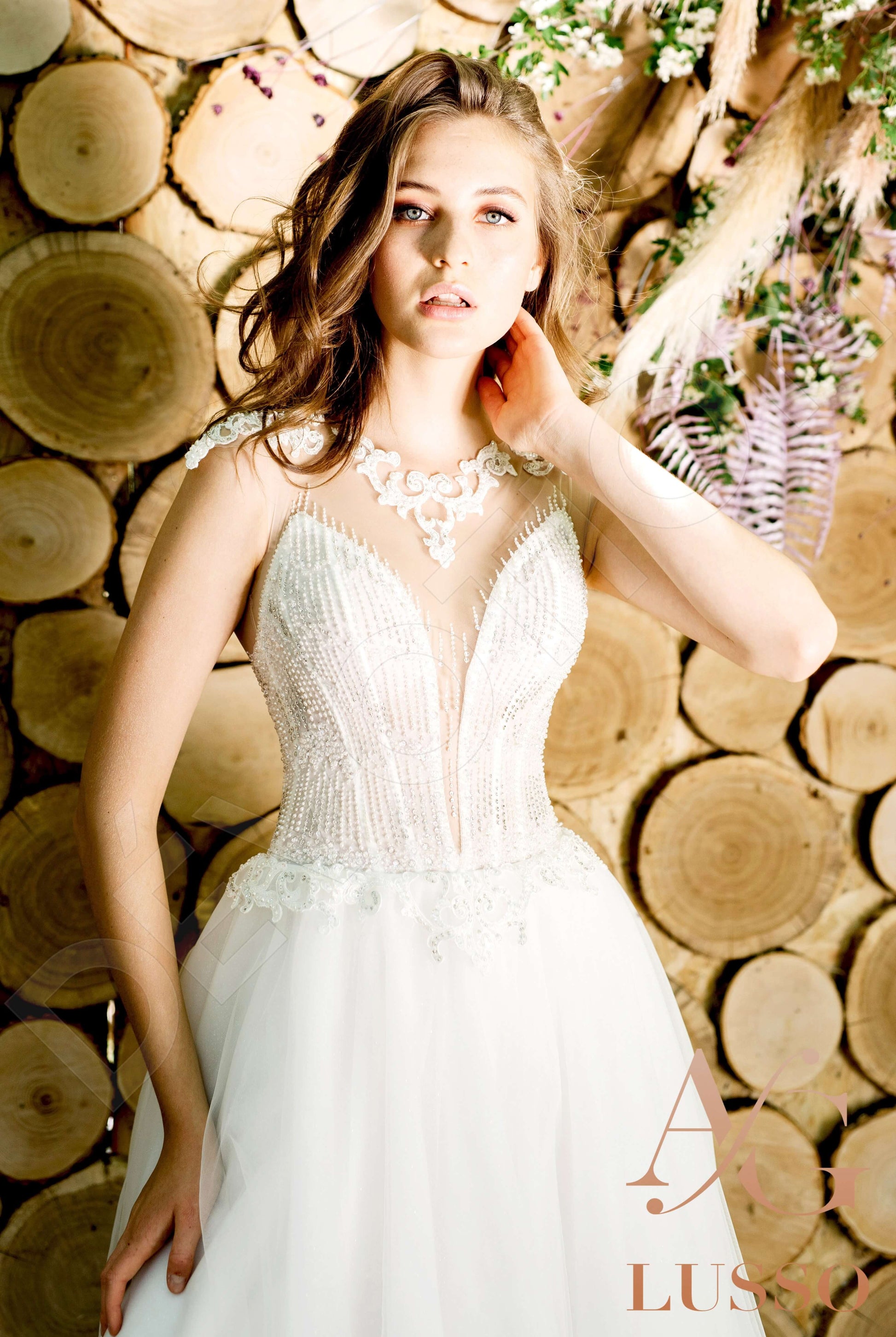 Stinna A-line Jewel Milk Wedding dress