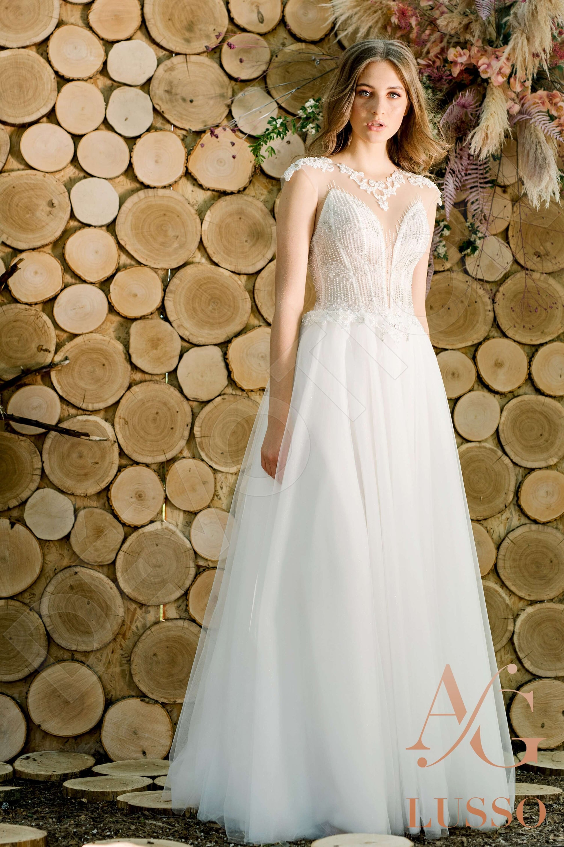Stinna A-line Jewel Milk Wedding dress