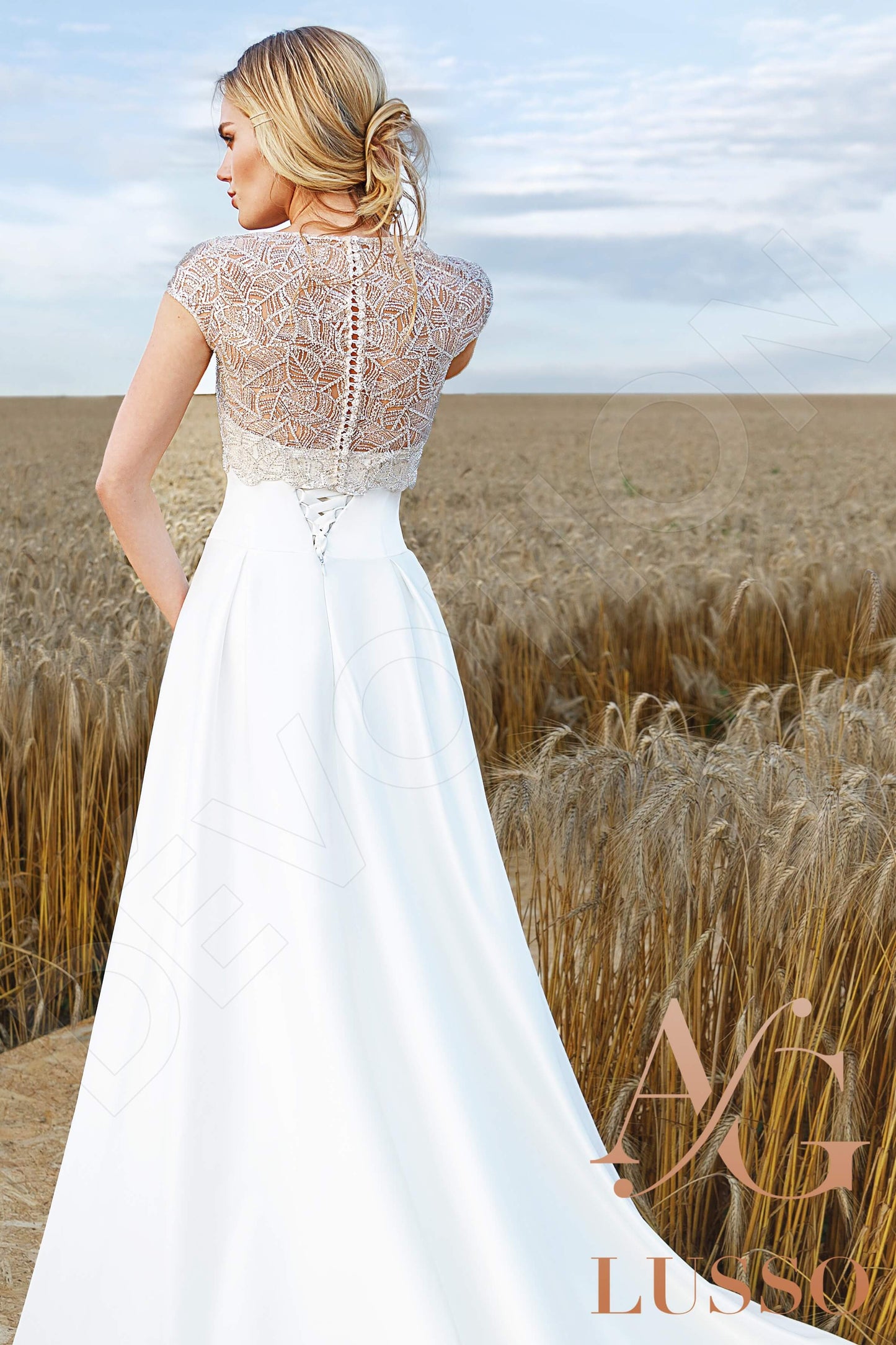 Emani Full back A-line Short/ Cap sleeve Wedding Dress 3