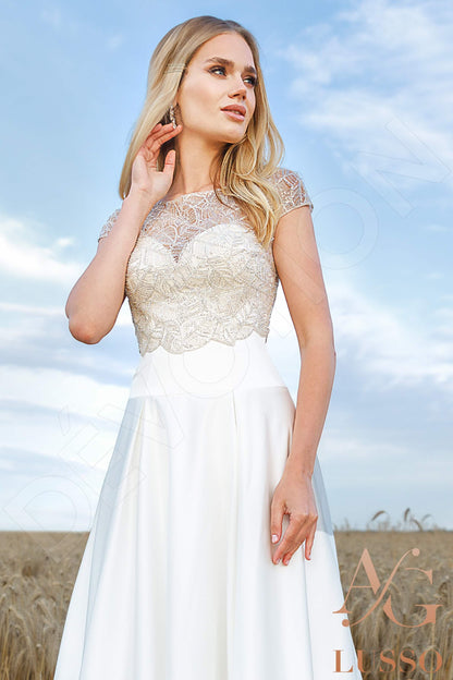 Emani Full back A-line Short/ Cap sleeve Wedding Dress 8