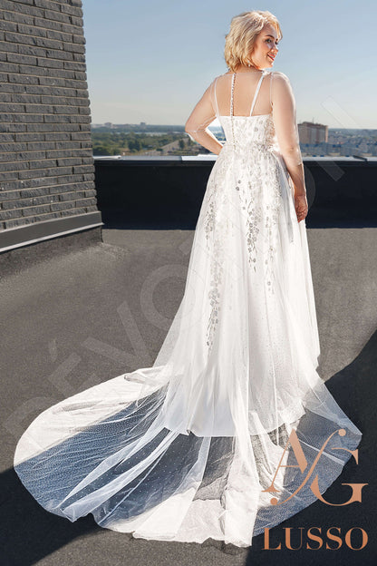 Manya Illusion back A-line 3/4 sleeve Wedding Dress Back