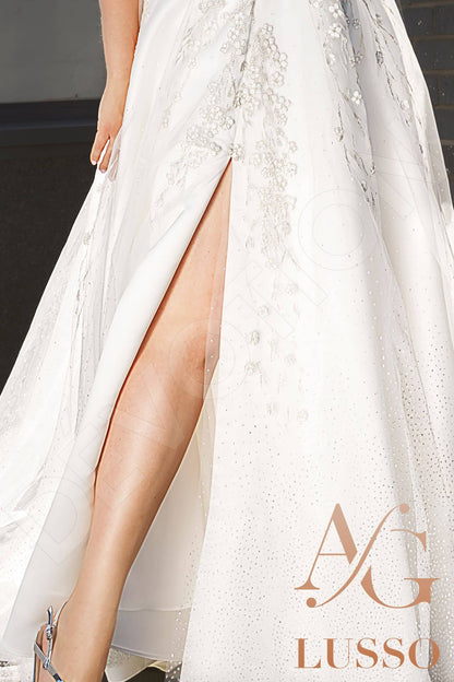 Manya Illusion back A-line 3/4 sleeve Wedding Dress 8
