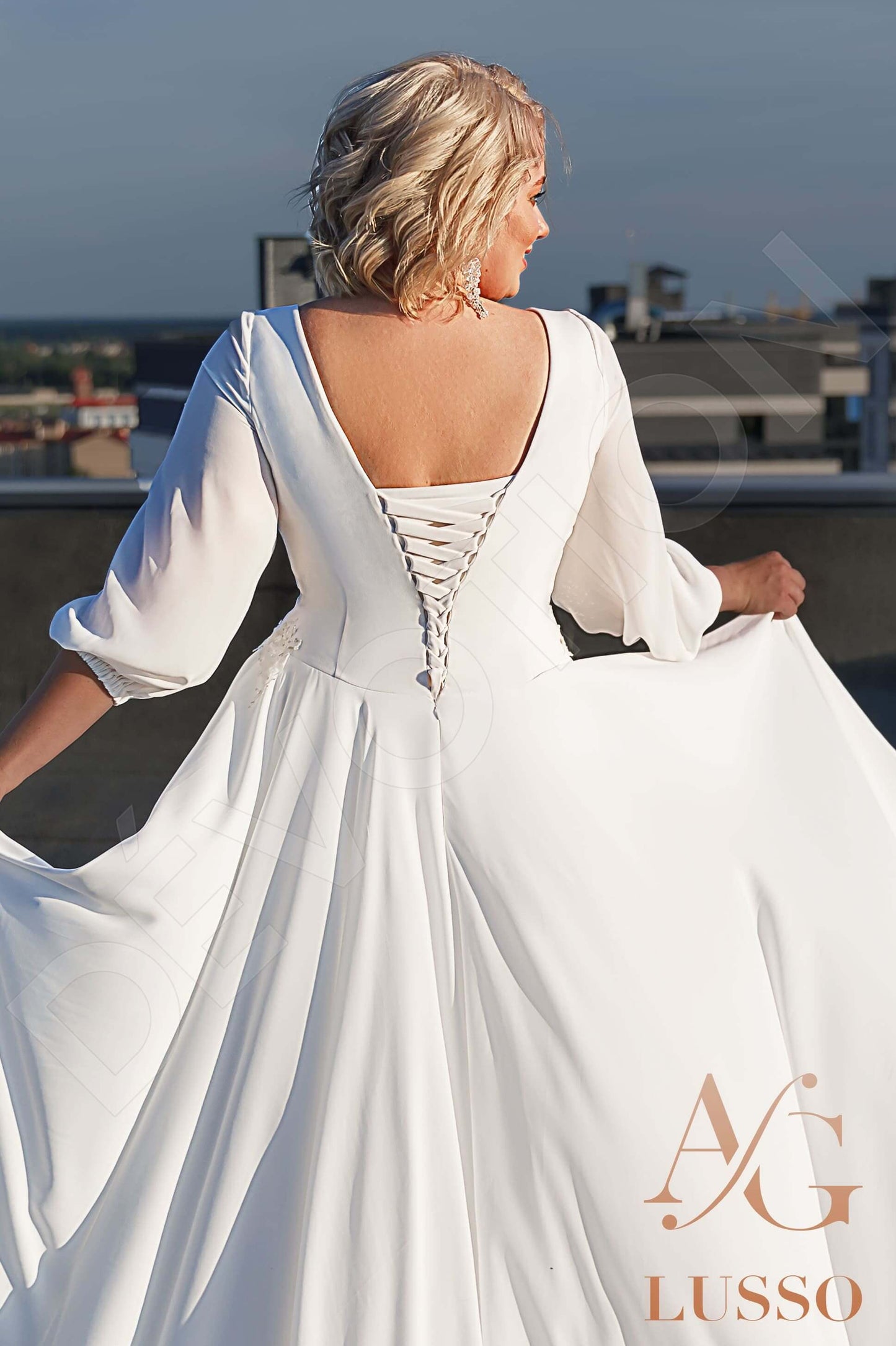 Orli Open back A-line 3/4 sleeve Wedding Dress 3