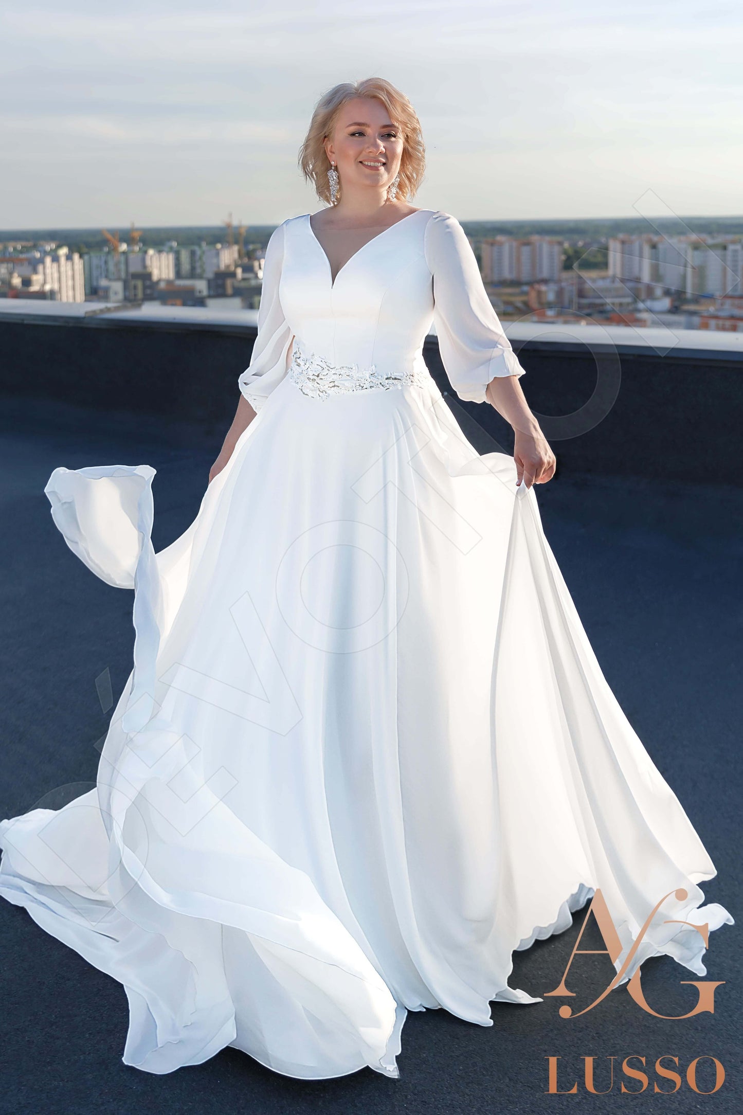 Orli Open back A-line 3/4 sleeve Wedding Dress 4