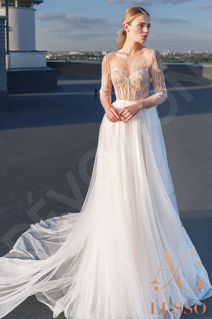 Macy Full back A-line Long sleeve Wedding Dress Front