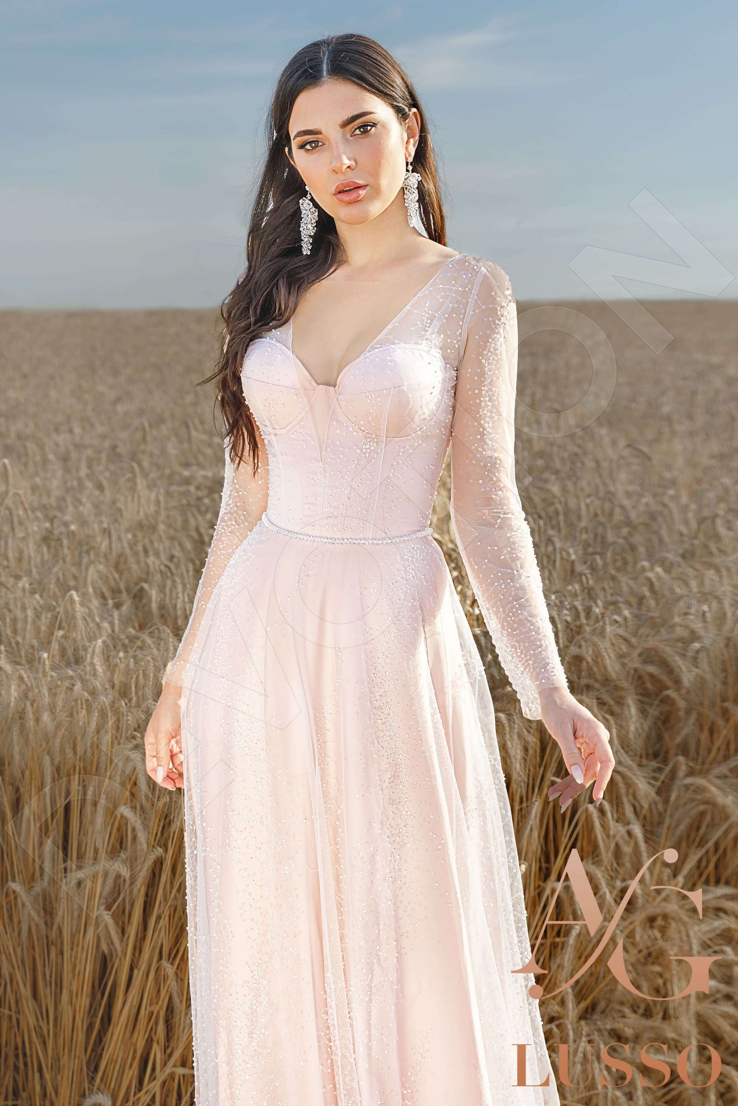 Aloria Open back A-line Long sleeve Wedding Dress 4