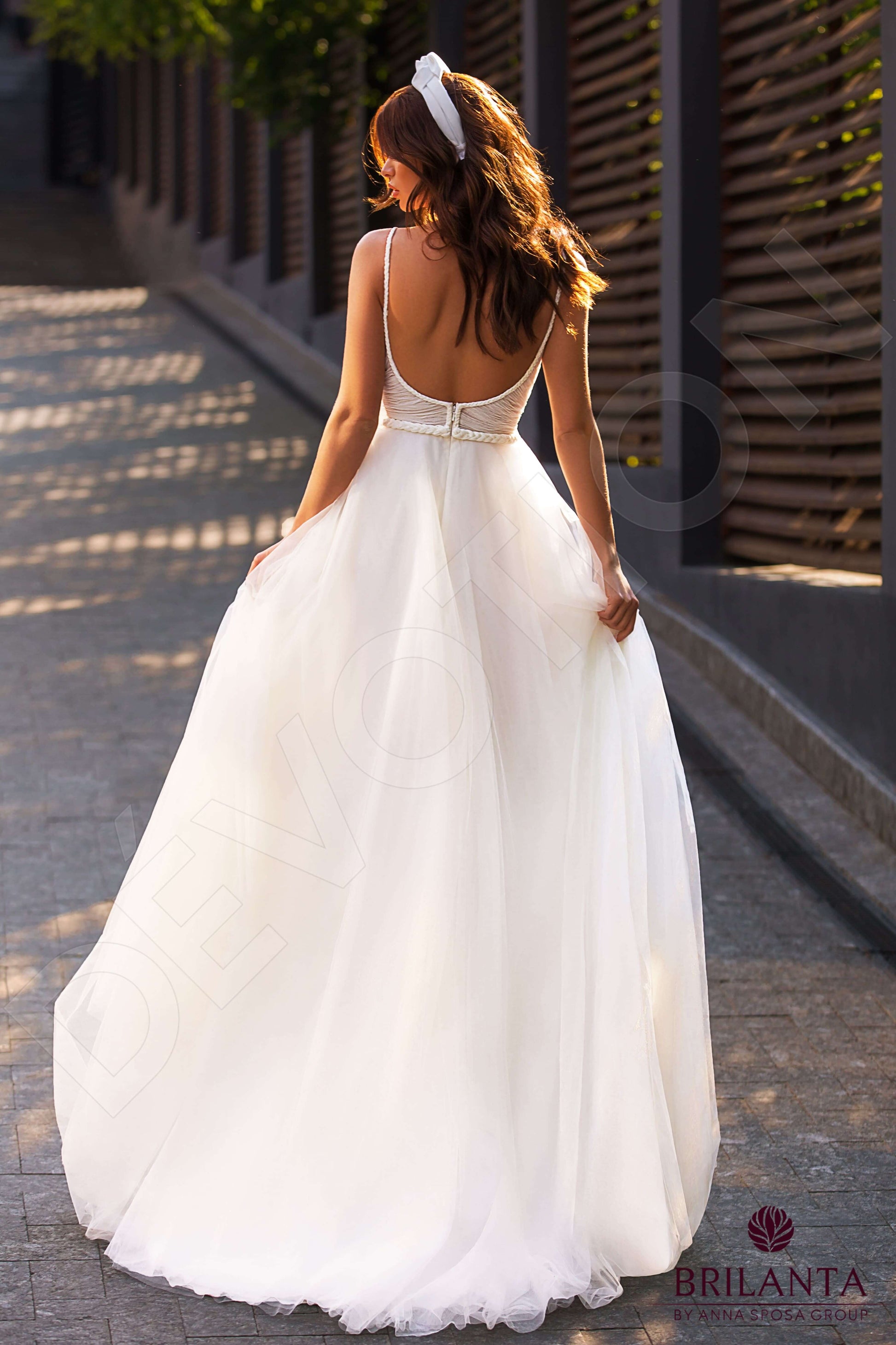 Glossy A-line V-neck Milk Wedding dress