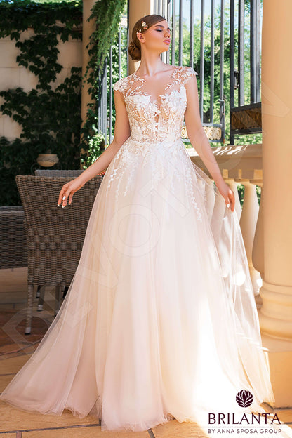 Aminta Full back A-line Short/ Cap sleeve Wedding Dress Front
