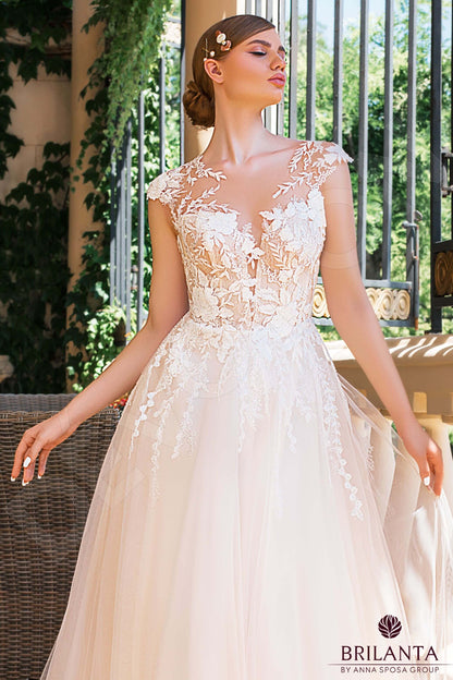 Aminta Full back A-line Short/ Cap sleeve Wedding Dress 4