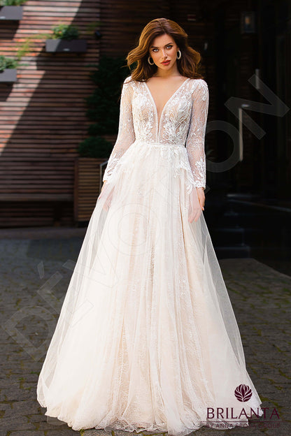 Judy Open back A-line Long sleeve Wedding Dress Front