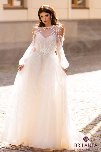 Meldi Open back A-line Long sleeve Wedding Dress Front