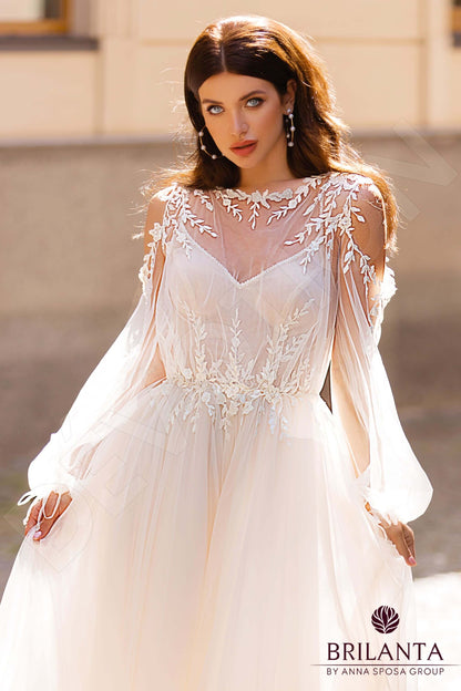 Meldi Open back A-line Long sleeve Wedding Dress 4