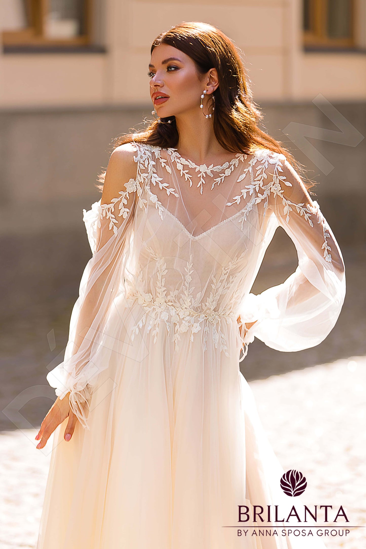 Meldi Open back A-line Long sleeve Wedding Dress 2