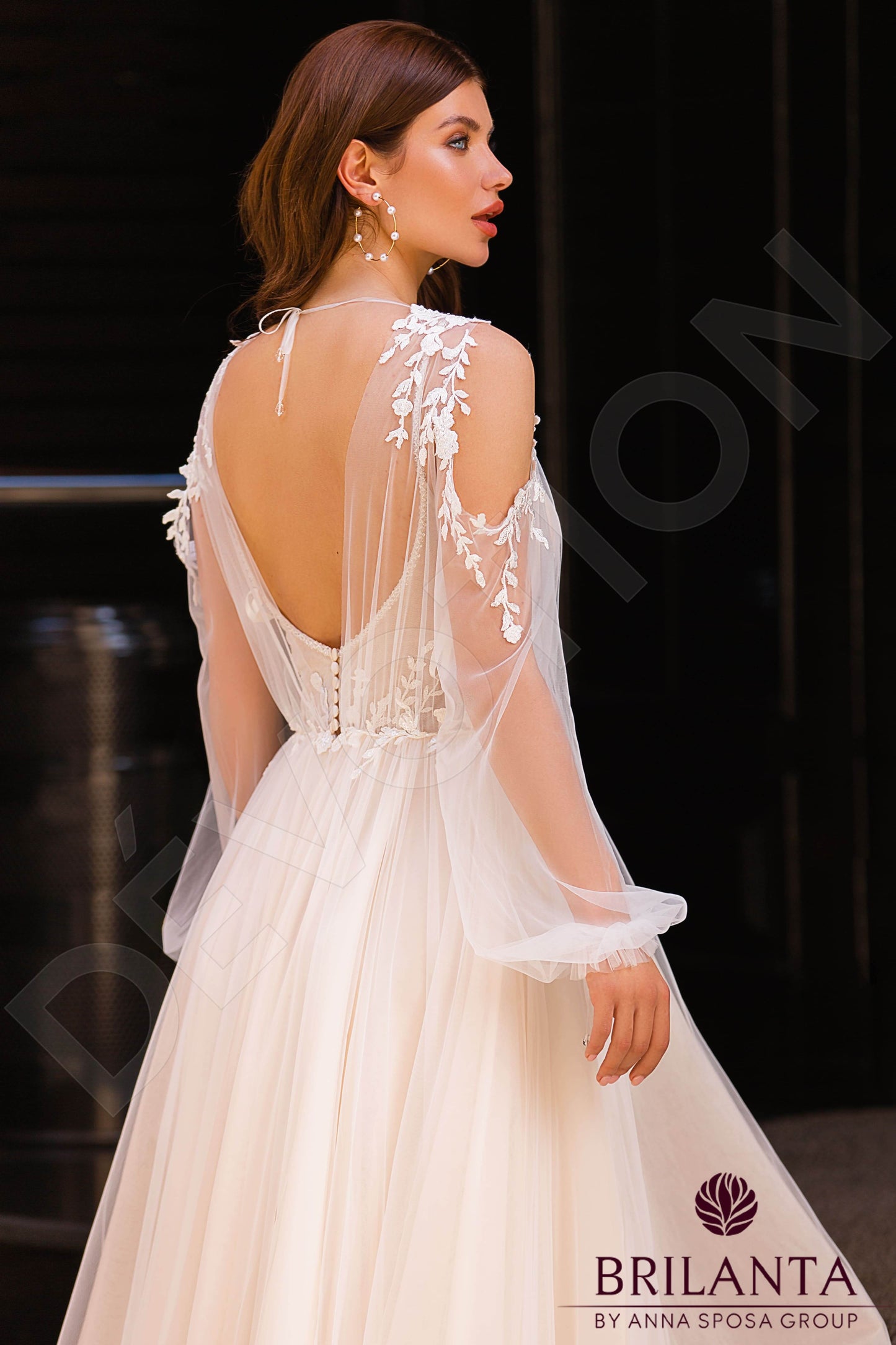 Meldi Open back A-line Long sleeve Wedding Dress 3