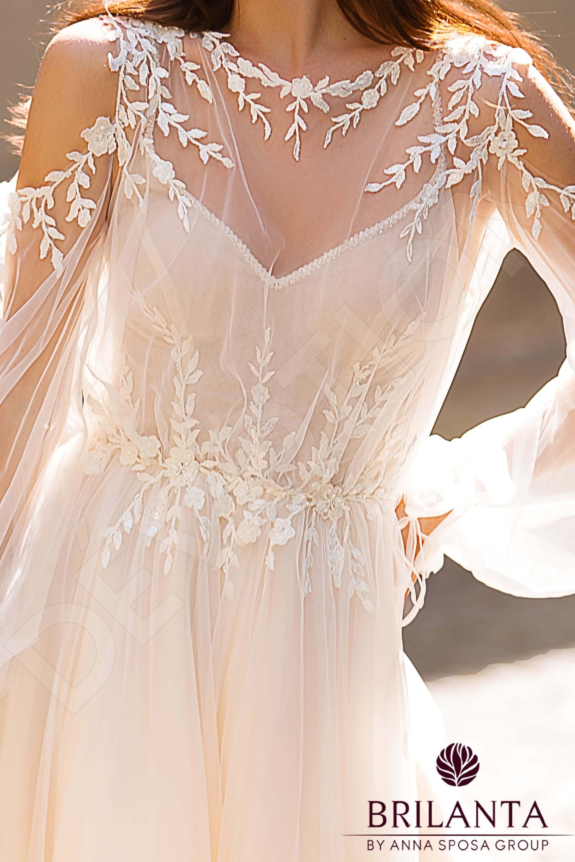 Meldi A-line Jewel Milk Nude Wedding dress