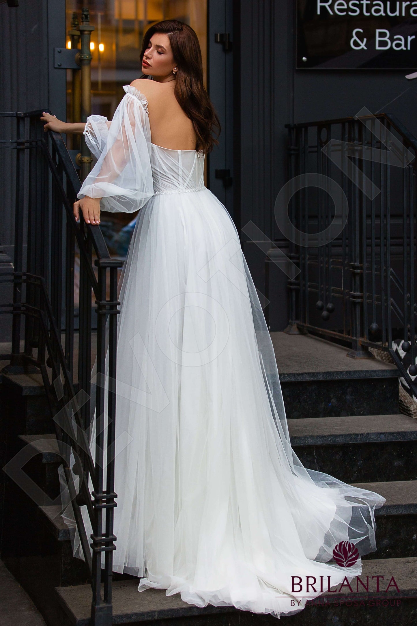 Romi Open back A-line Long sleeve Wedding Dress Back