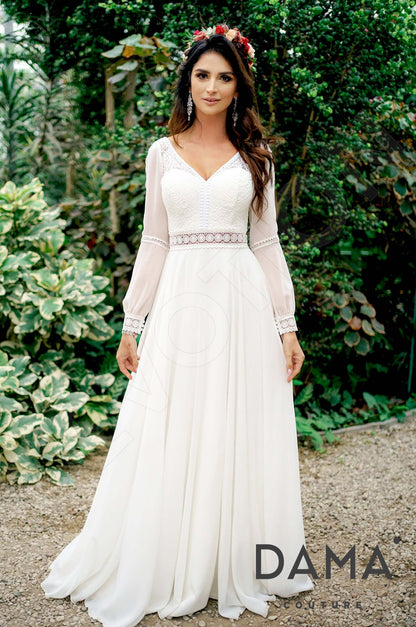 Layla Open back A-line Long sleeve Wedding Dress Front