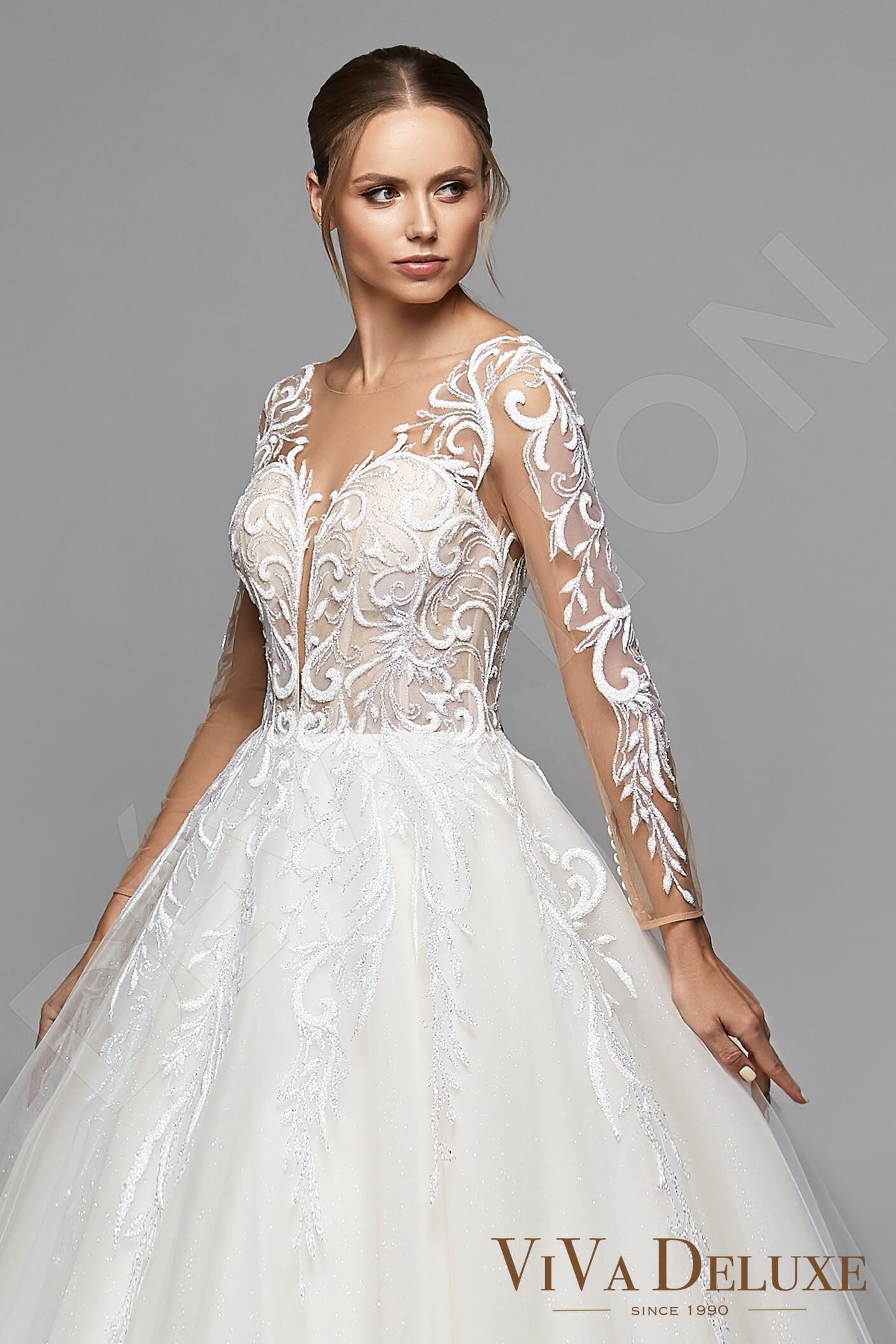 Eveline Illusion back Princess/Ball Gown Long sleeve Wedding Dress 2