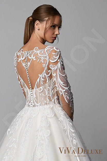 Eveline Illusion back Princess/Ball Gown Long sleeve Wedding Dress 3