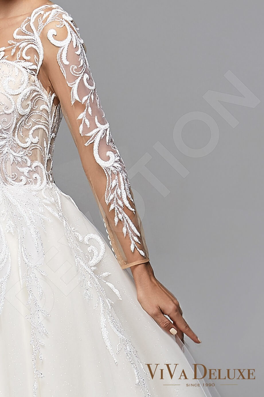 Eveline Illusion back Princess/Ball Gown Long sleeve Wedding Dress 6