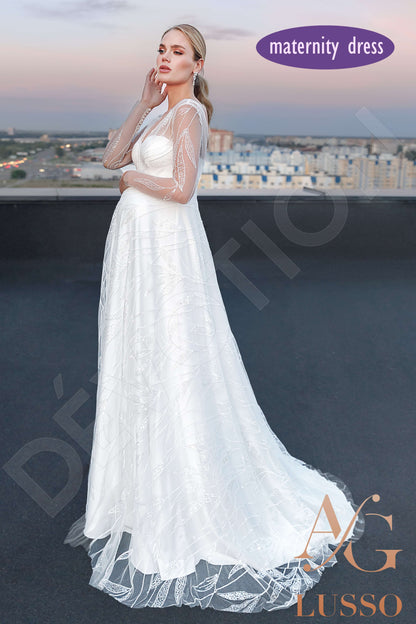 Theia Open back A-line Long sleeve Wedding Dress Front