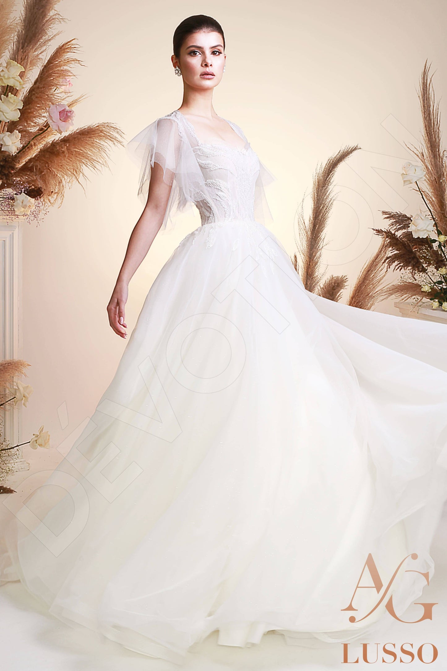 Marlowe Full back A-line Short/ Cap sleeve Wedding Dress Front