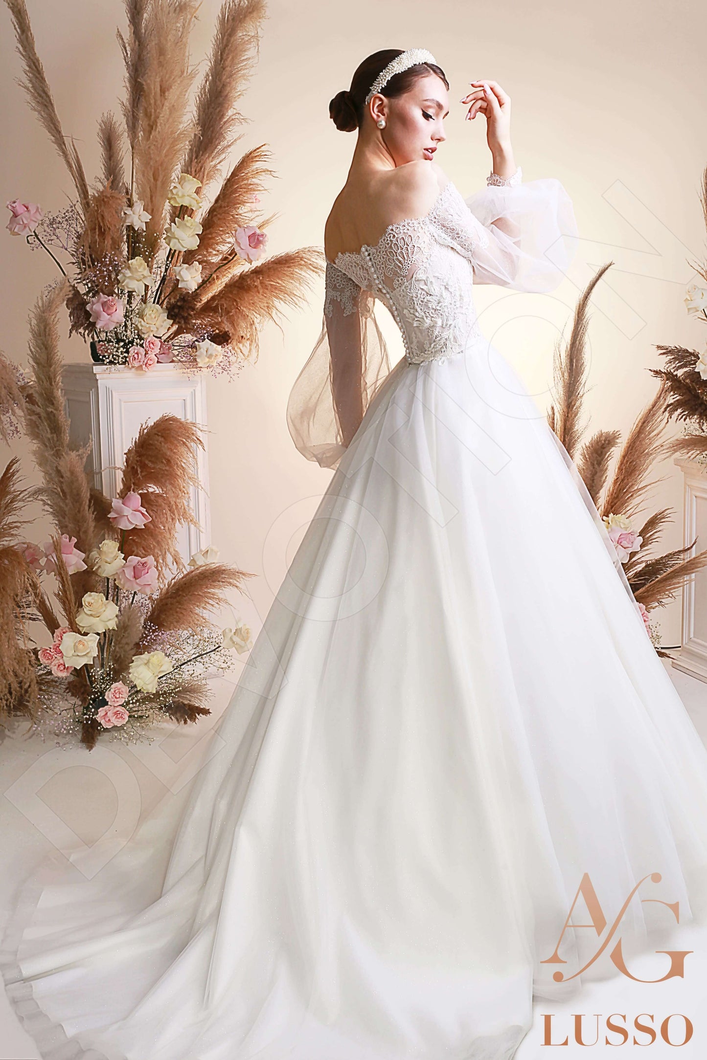 Molinia Open back A-line Long sleeve Wedding Dress Back
