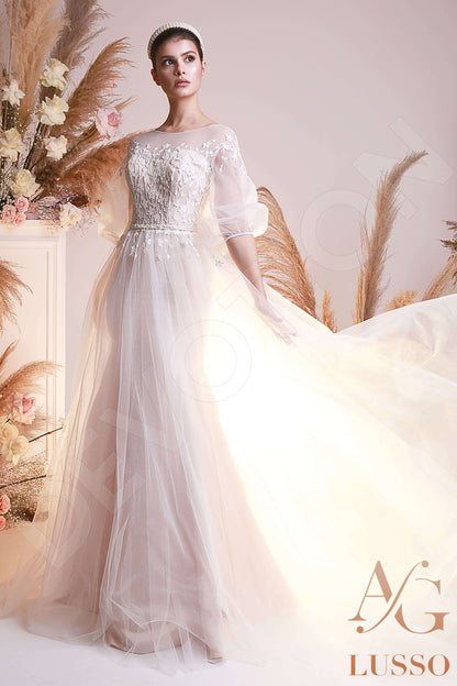 Monroe Full back A-line 3/4 sleeve Wedding Dress Front
