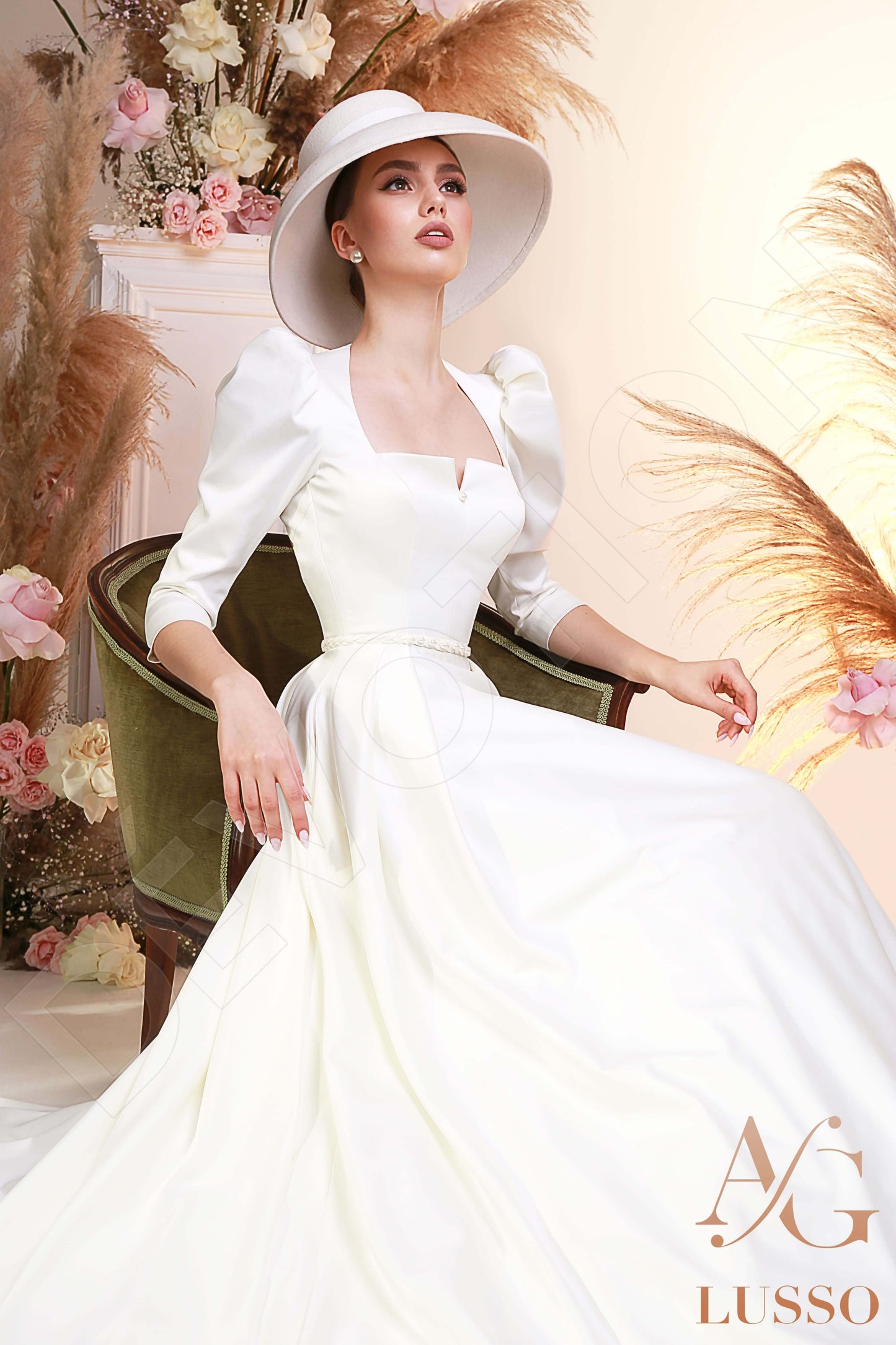 Nubia Open back A-line 3/4 sleeve Wedding Dress Front