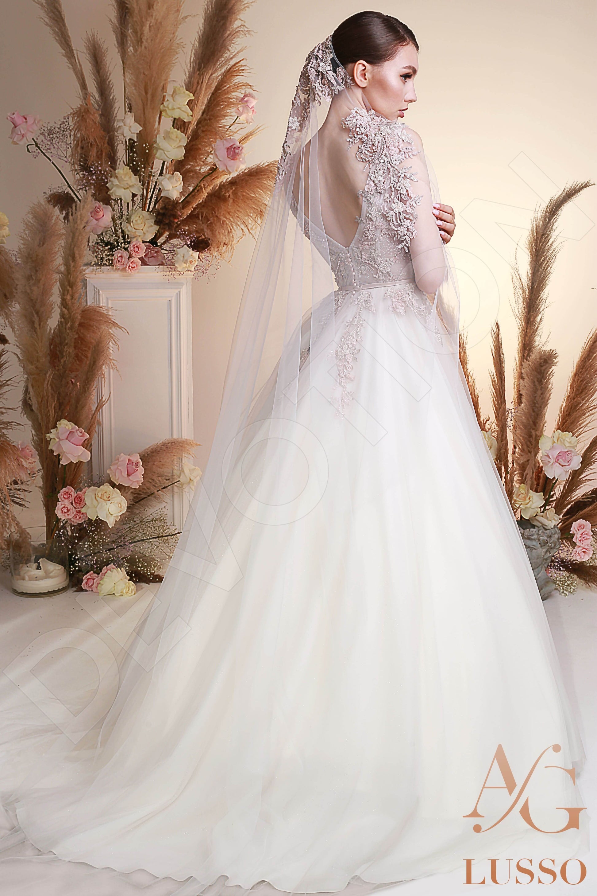 Seona A-line V-neck Ivory PowderPink Wedding dress