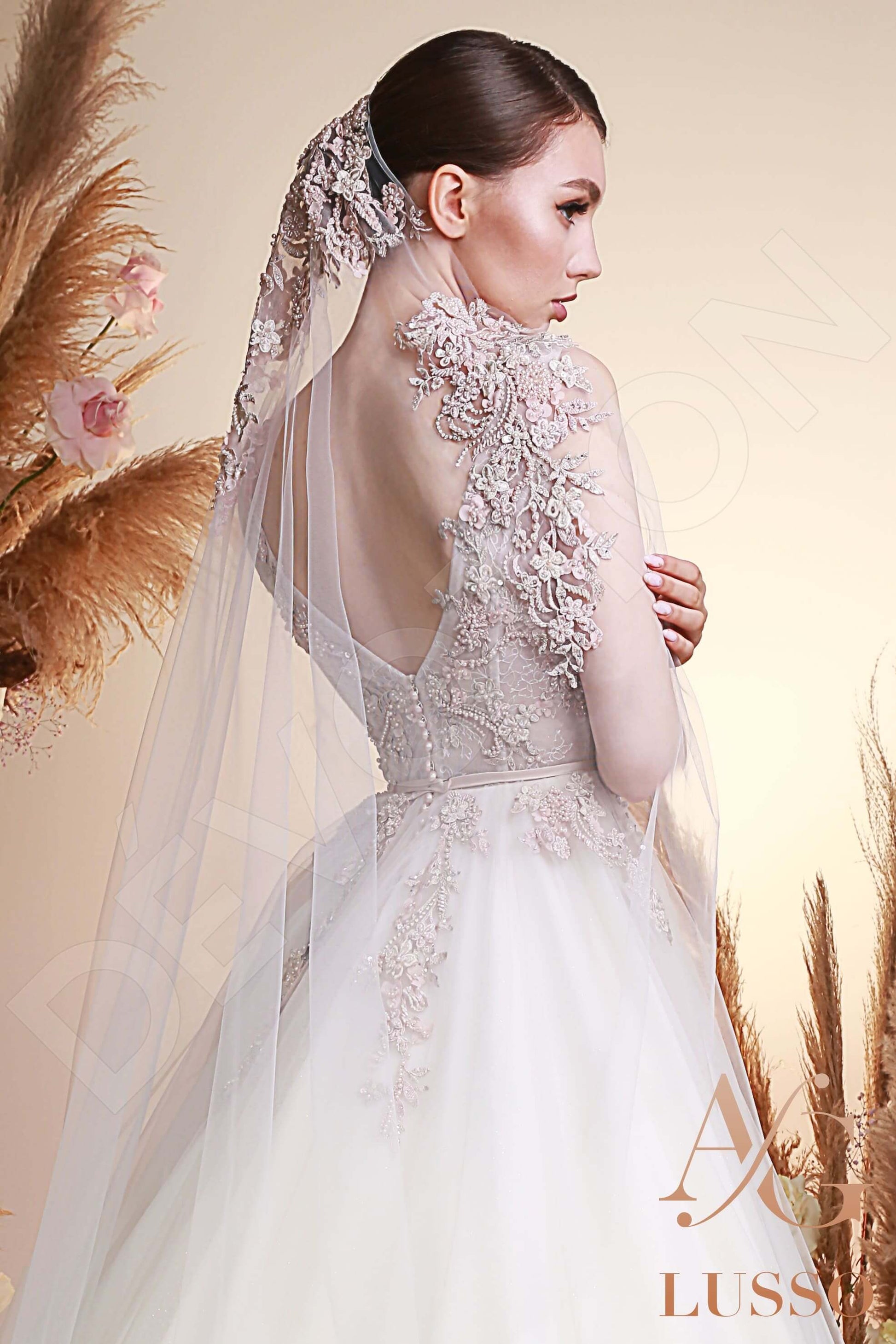 Seona A-line V-neck Ivory PowderPink Wedding dress