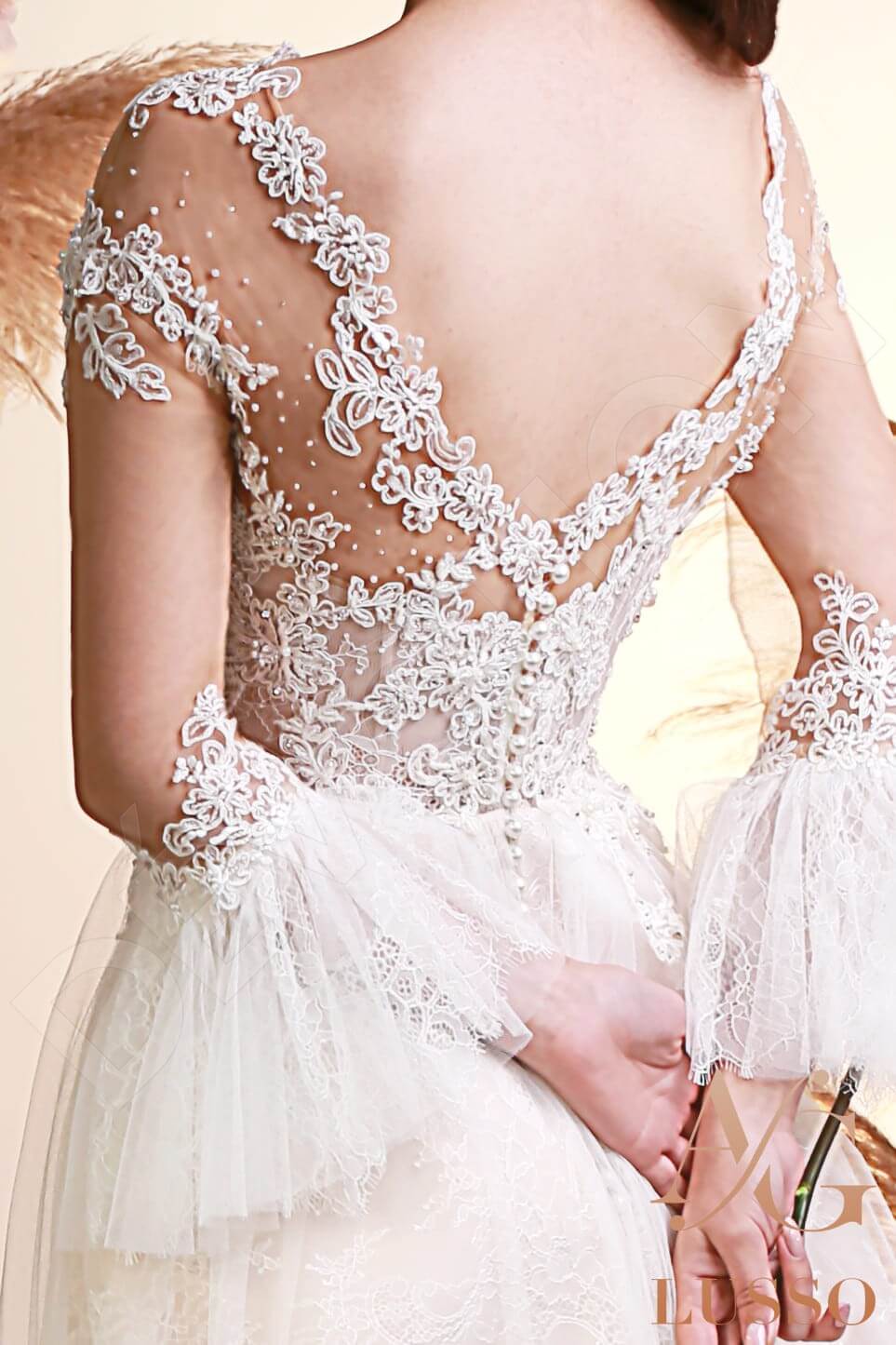 Ezra A-line Jewel Ivory Wedding dress