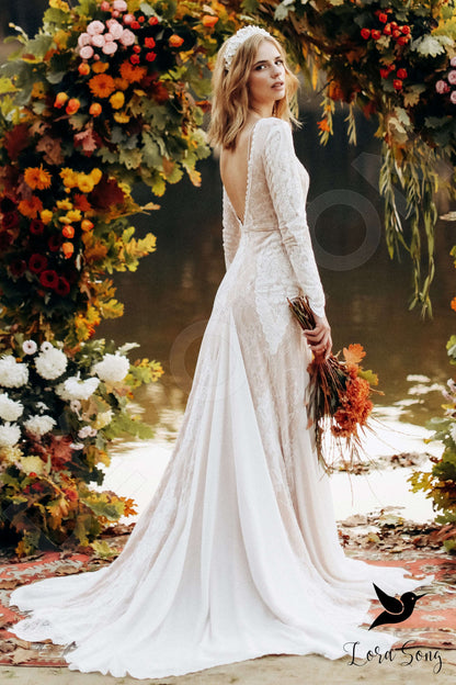 Giona Open back Long sleeve A-line Wedding Dress Front