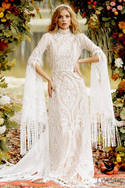 Aria Open back A-line Long sleeve Wedding Dress Front
