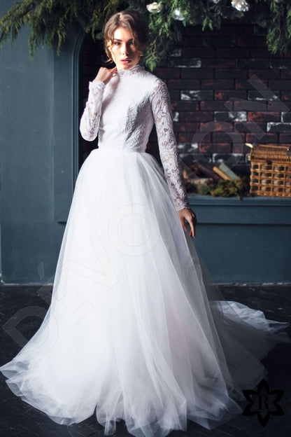 Callie Full back A-line Long sleeve Wedding Dress Front