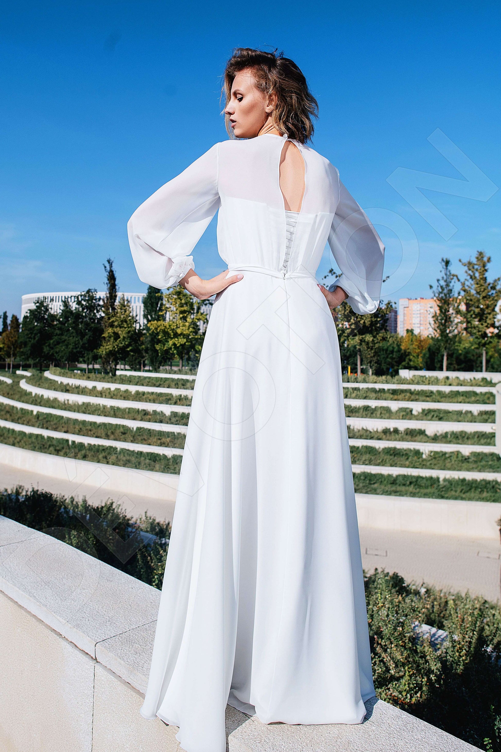 Aviva A-line High neck Ivory Wedding dress