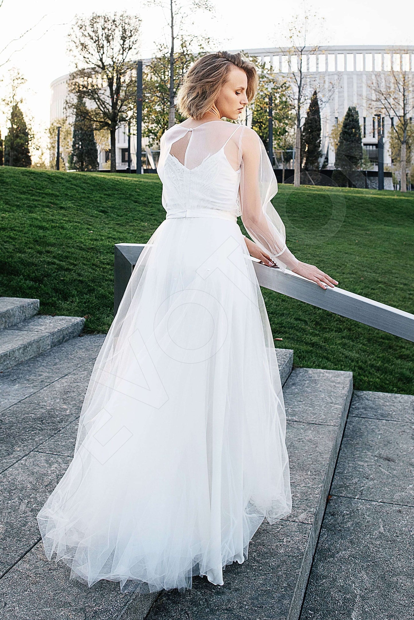 Leila Open back A-line Long sleeve Wedding Dress Back