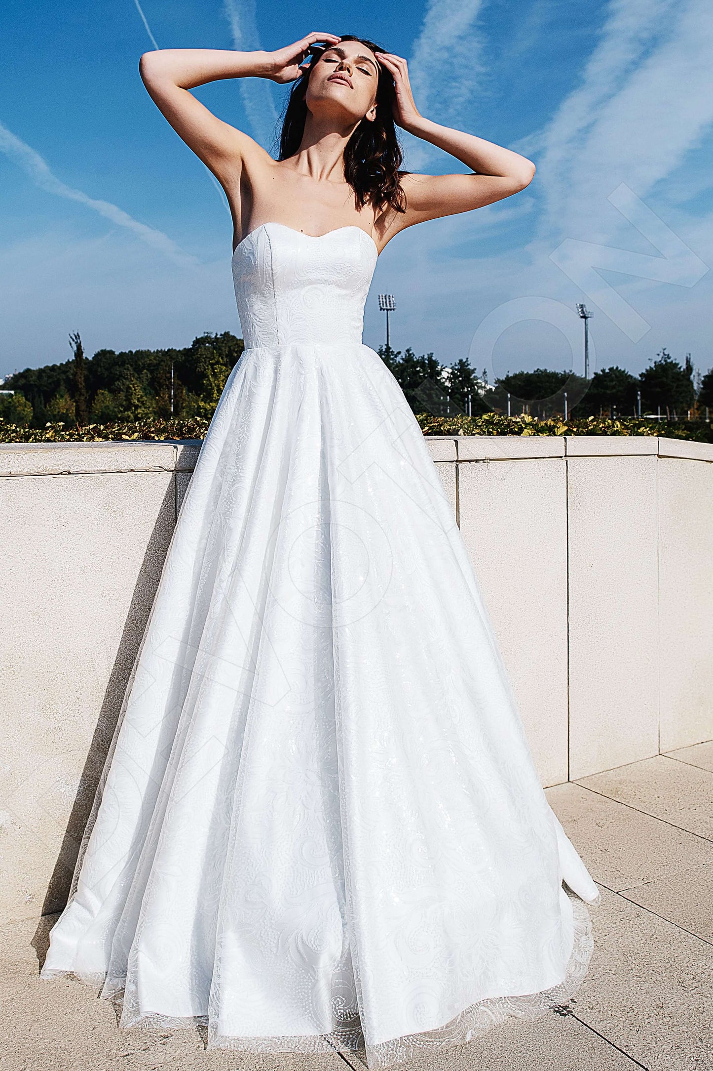 Merav Open back A-line Strapless Wedding Dress Front