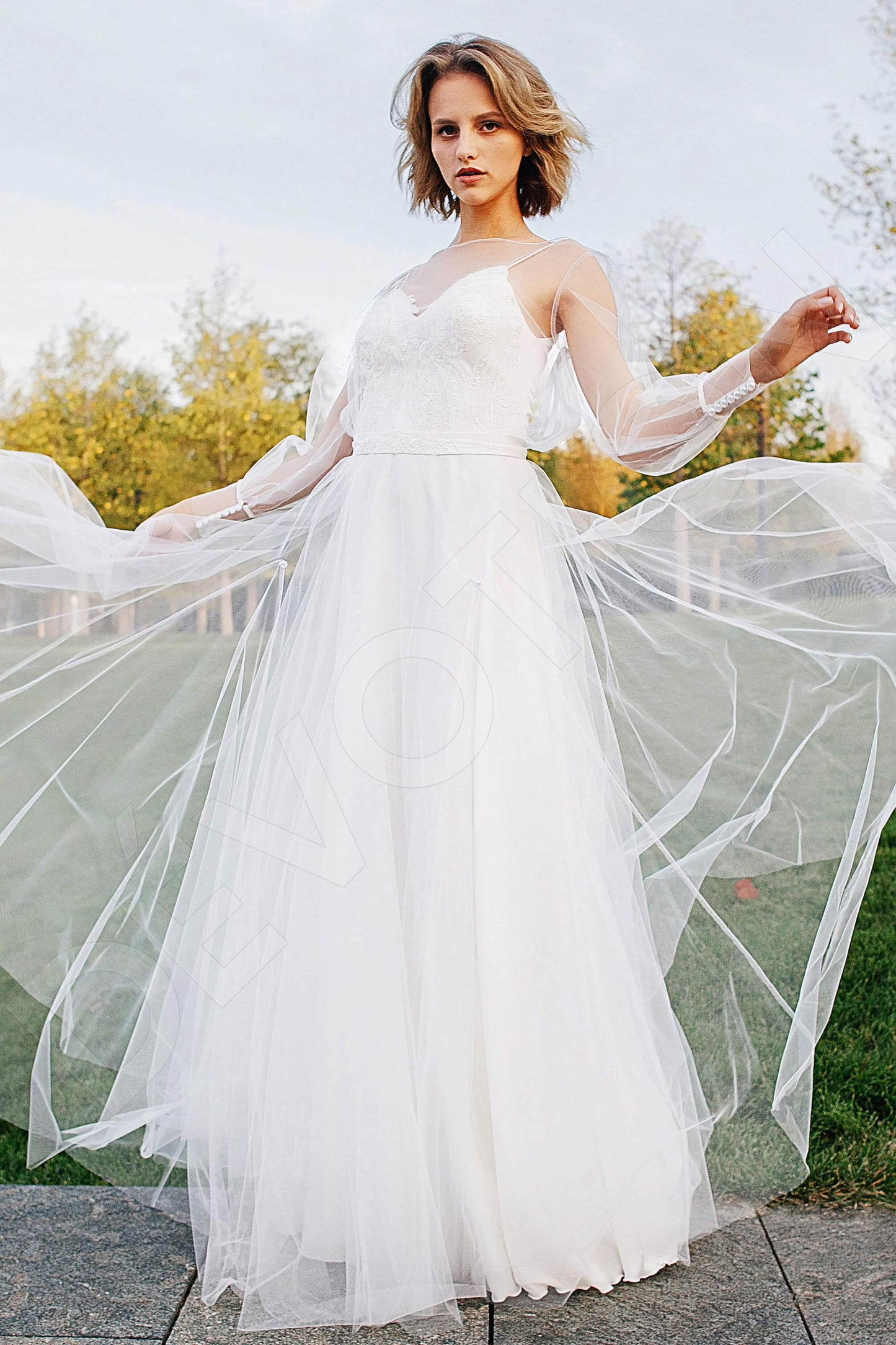 Leila Open back A-line Long sleeve Wedding Dress Front