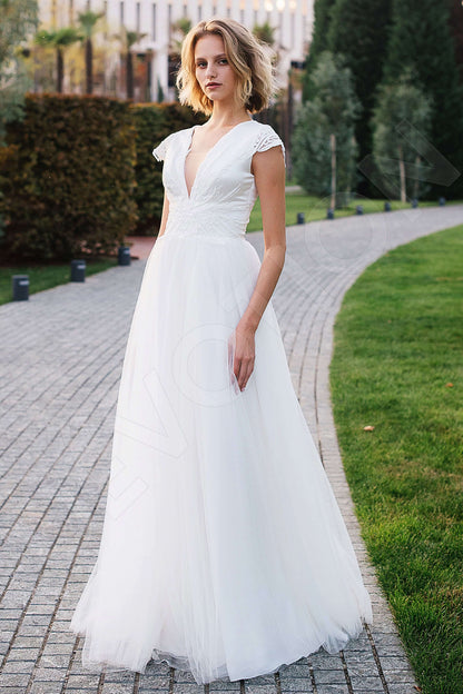 Rae Full back A-line Short/ Cap sleeve Wedding Dress Front