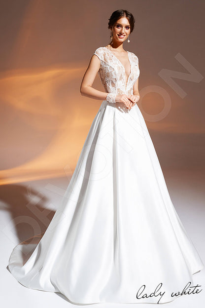 Anipe Open back A-line Short/ Cap sleeve Wedding Dress Front