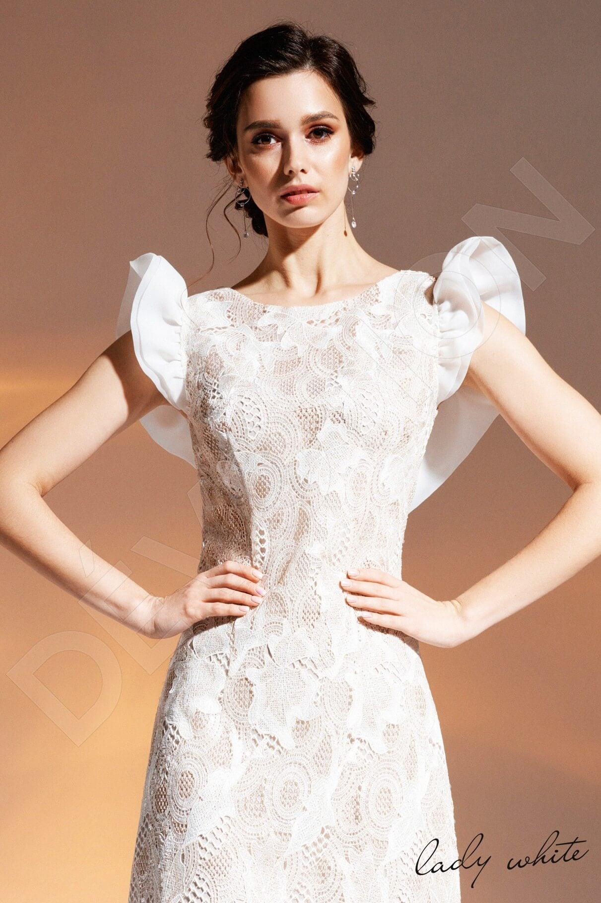 Chione Full back A-line Short/ Cap sleeve Wedding Dress 2