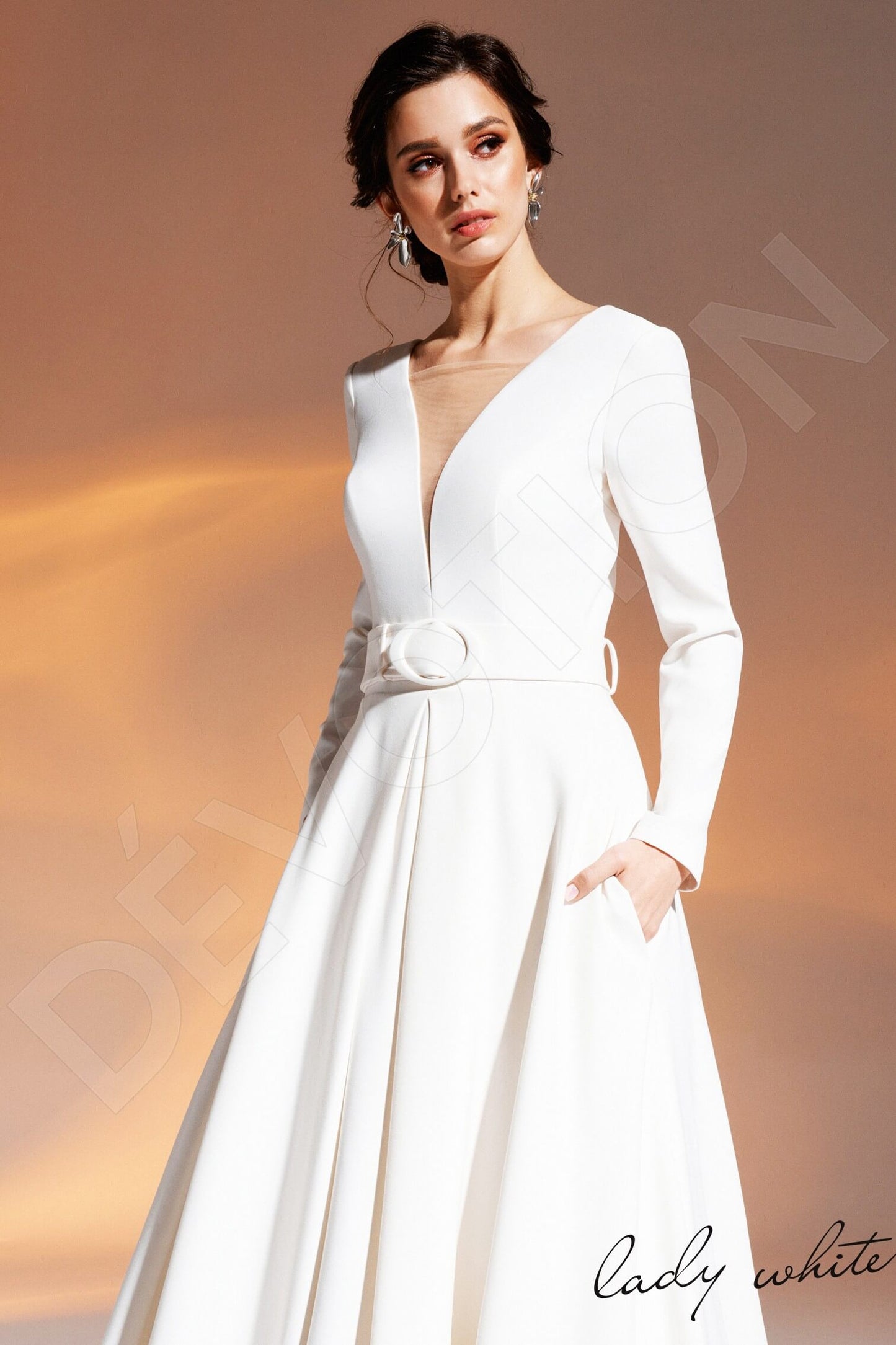 Panya Illusion back A-line Long sleeve Wedding Dress 2