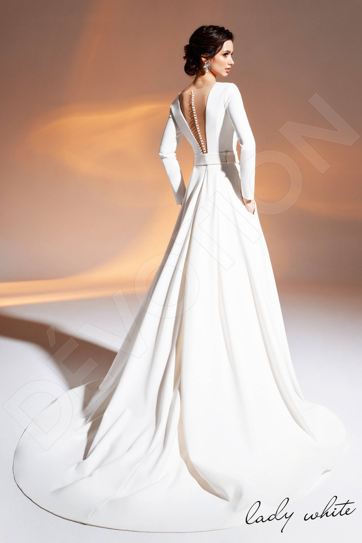Panya Illusion back A-line Long sleeve Wedding Dress Back